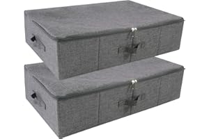 iwill CREATE PRO Pack of 2, Rigid Underbed Storage Boxes with Zip Lid for Clothes, Bedding Sheets, Blankets Organiser, Black Gray