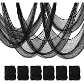 Mcupper 6-Pack 30 x 72 inches Halloween Creepy Cloth Decorations, Black | Halloween Gauze Fabric for Spooky Party, Haunted House, Indoor, Outdoor, Yard Decor