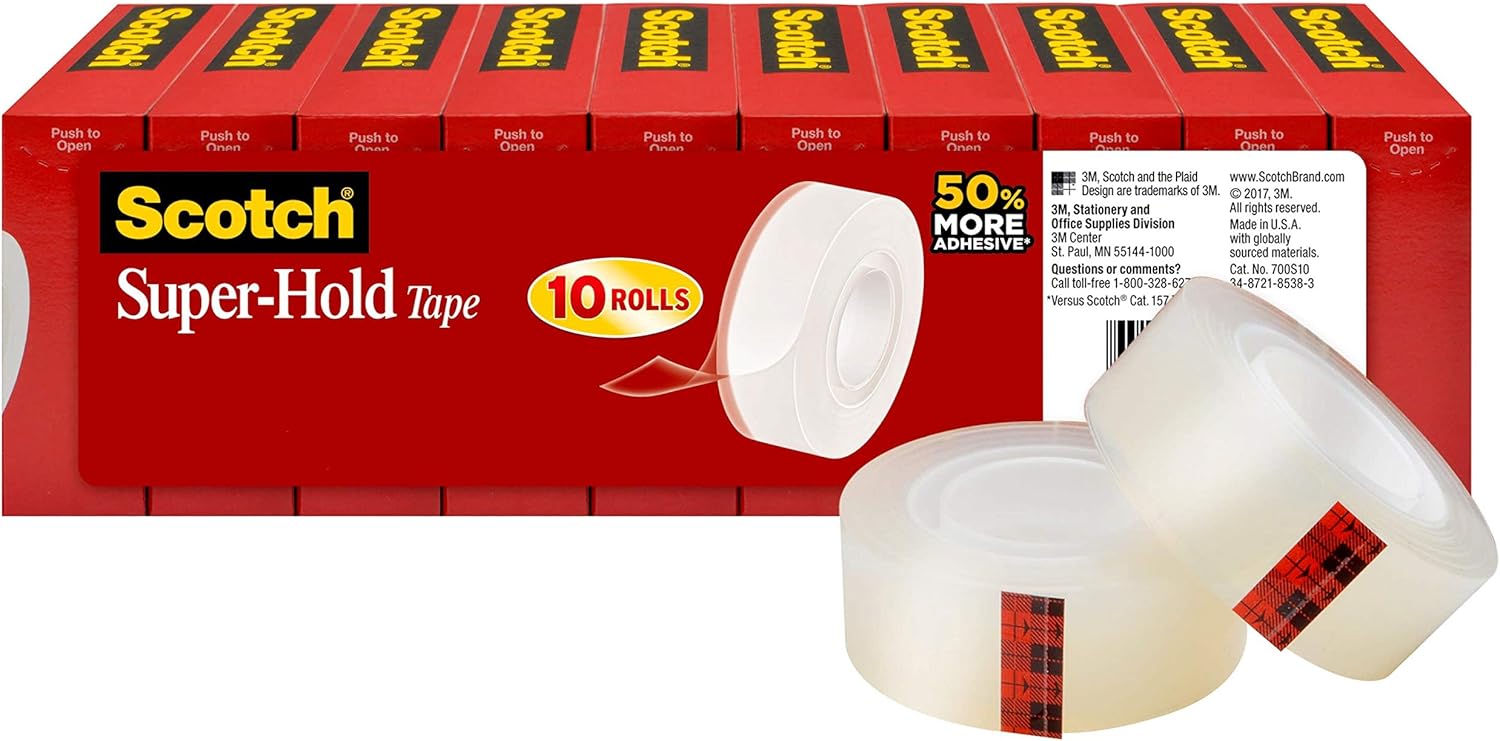 Scotch Super-Hold Tape, 10 Rolls, Transparent Finish, 50% More Adhesive, Trusted Favorite, 3/4 x 800 Inches, Boxed (700S10) : Office Products