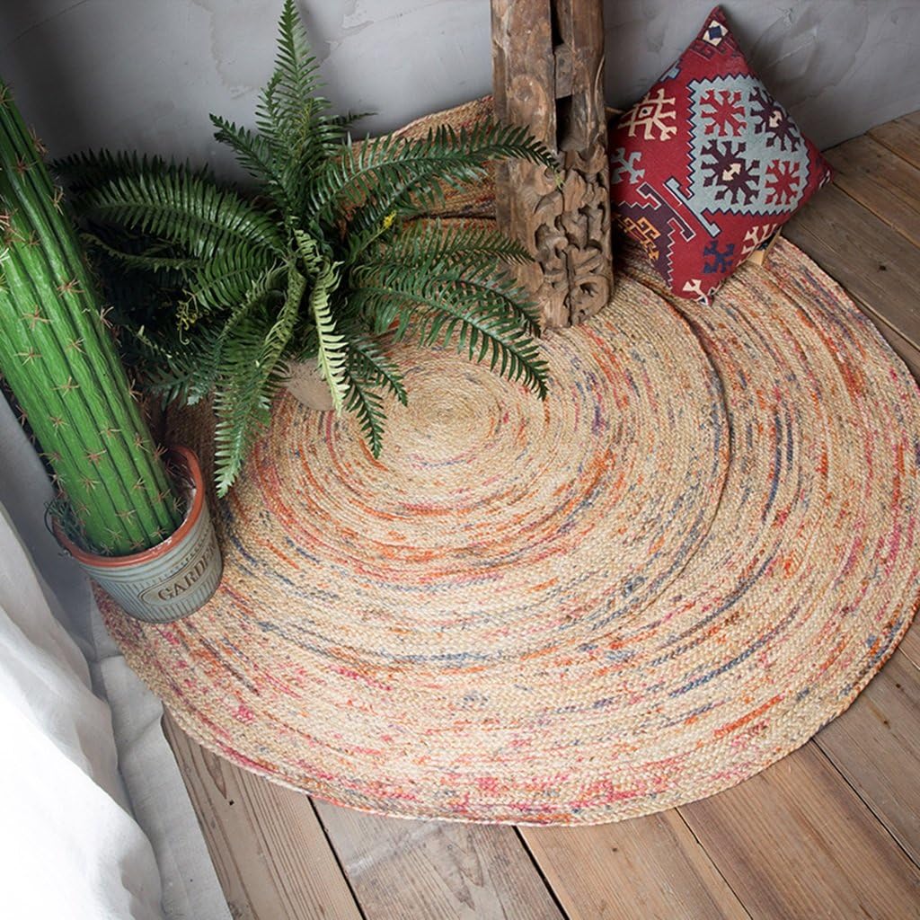 Qiaoquanbao & European carpet Round Rug, Hand Woven Round Jute Rug Living Room Bedside Blanket Home Mats Carpet supermarkets (Size : ROUND-100cm)