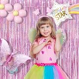 Pink Foil Fringe Curtain Backdrop 2Pcs 1x2.5m Laser Sparkle view 3