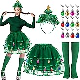 JenPen 4 Pcs Christmas Tree Costumes for Women Xmas Tutu Skirt Christmas Tree Headband Socks Xmas Outfit for Costume
