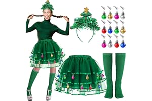 JenPen 4 Pcs Christmas Tree Costumes for Women Xmas Tutu Skirt Christmas Tree Headband Socks Xmas Outfit for Costume