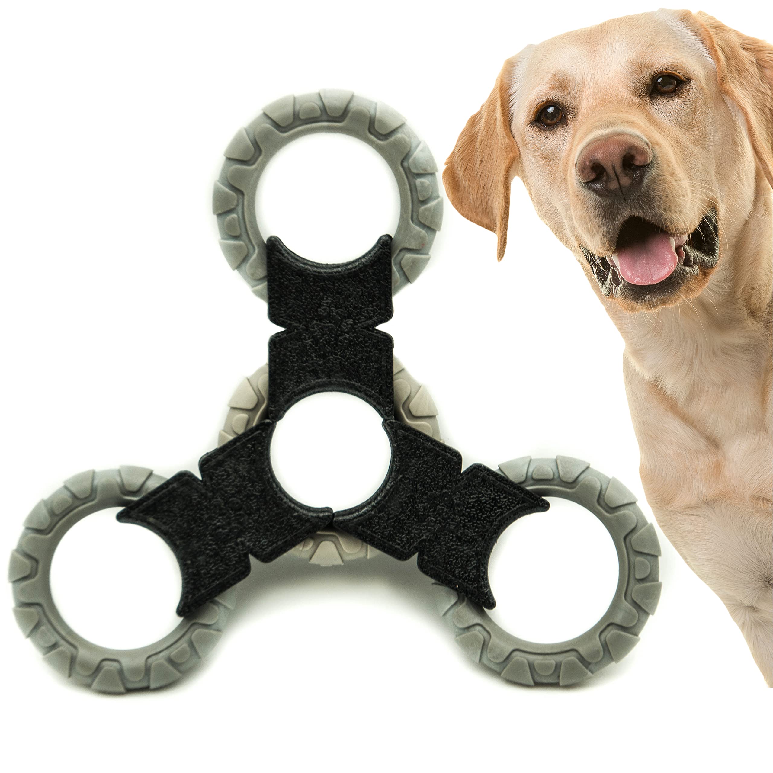 Dog Chew Toy | Rubber Dog Chew Bone Ring Dumbell | Durable Squeaky Dog Bones Pet Chew Tooth Cleaning Ring Toy | Puppy Toys Medium Dog Stuff | Tug Dog Chews for Teeth (Grey, Tug Toy (4 Rings))