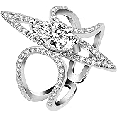 Uloveido Rose Gold Plated Marquise Cut Cubic Zirconia Exaggerated Geometric Open Ring Adjustable for Women Y857