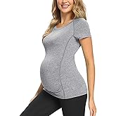 GLAMIX Women's Maternity Active Tops Short Sleeve Yoga Shirts Workout Athletic Pregnancy Clothes