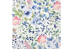 IHR Ideal Home Range Cocktail Napkins Disposable 3-Ply Paper Party Napkin Pack, 5" x 5", Indigo Flowers (Light Grey), 20-Count