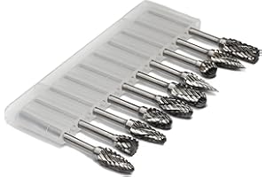 YUFUTOL Carbide Burr Set - 10pcs Double Cut Solid Carbide Rotary Burrs 3mm(0.118'') Shank Fits Die Grinder Drill for Woodworking,drilling Metal Carving Engraving Polishing