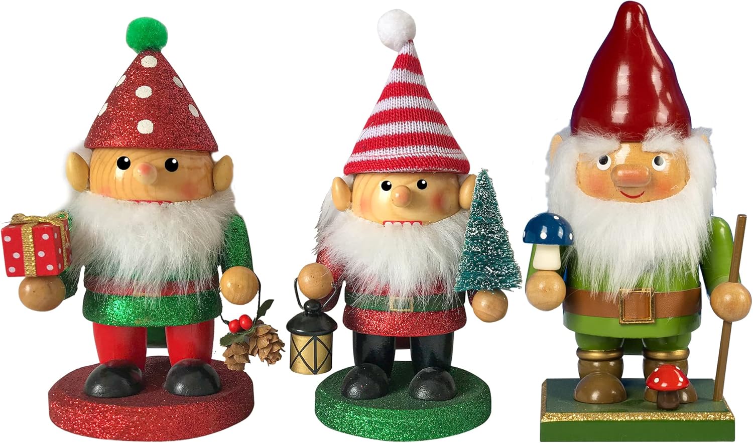 Nutcrackers - FUNPENY 7 Inch Christmas Decorations Nutcracker, 3 Pack Gnome Handmade Wooden Elves Traditional Nutcrackers, Christmas Collectible Decors for Indoor Home Kitchen Table Xmas Ornaments