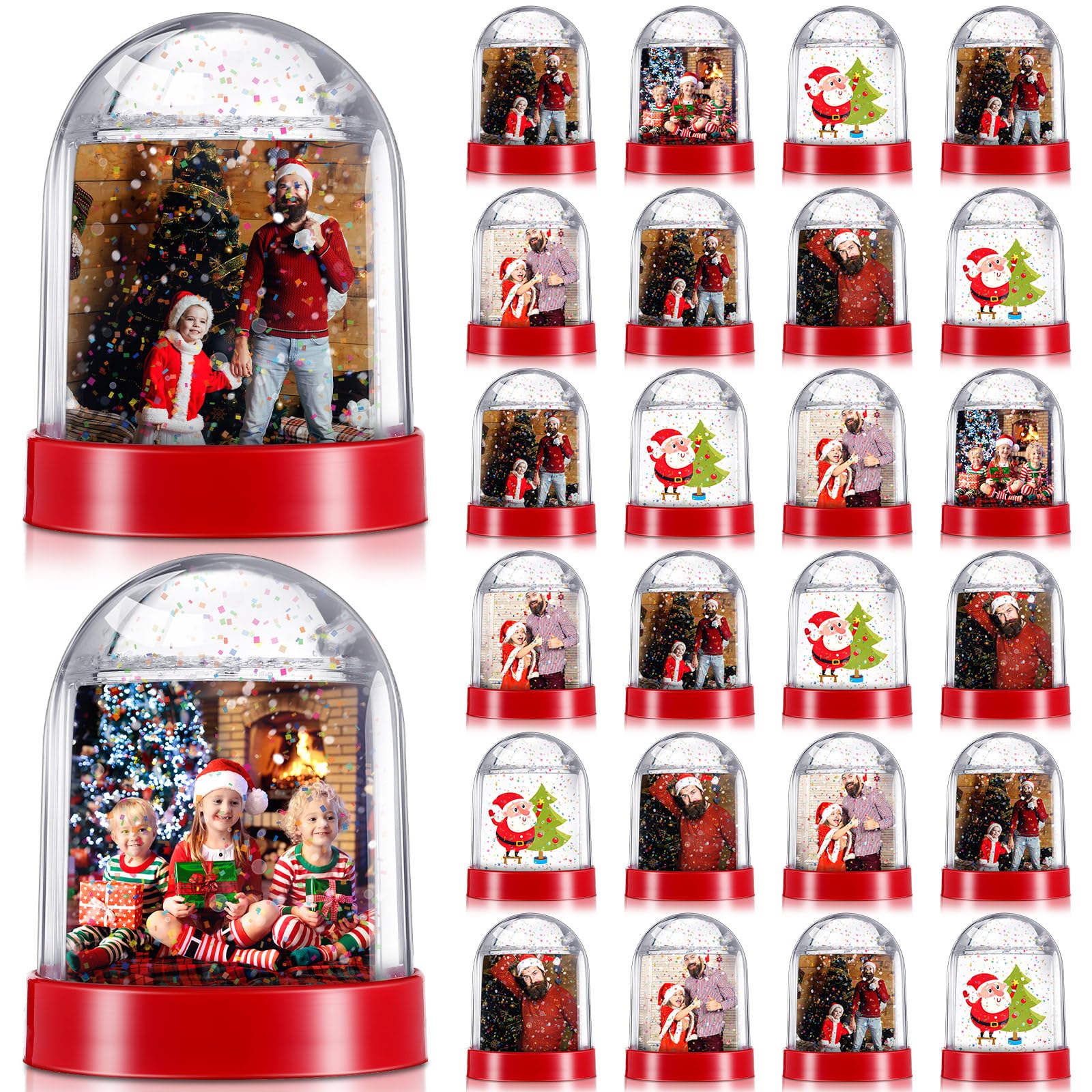 Photo 1 of Barydat 24 Pcs Christmas Photo Snow Globe Christmas Color Snow Globe Kits Plastic Picture Activities Decoration DIY Festive Winter Holiday Craft Ornament (Red)