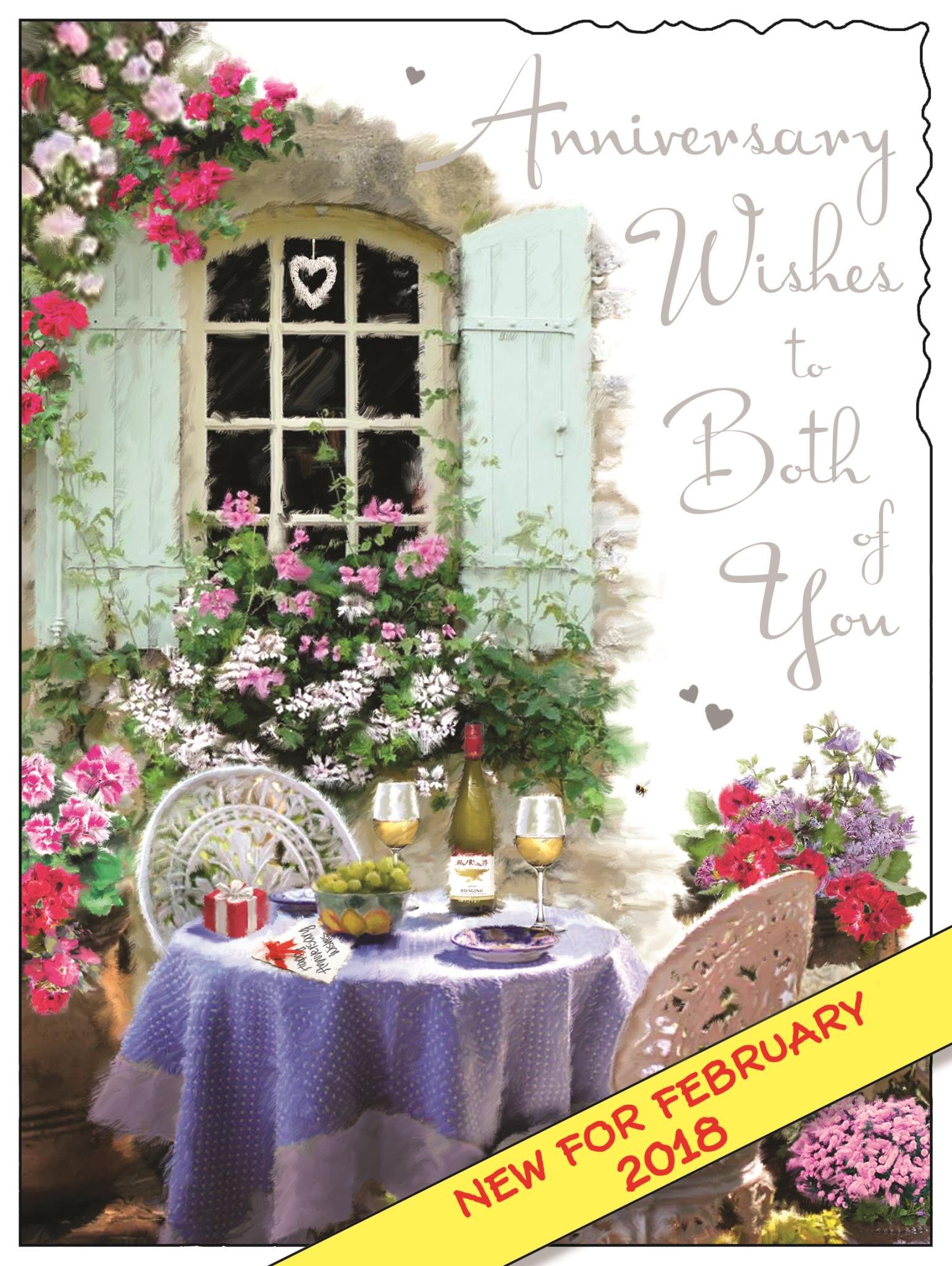 Illustrated Anniversary Card - (JJ9424) - Window - From The Velvet Range - Embossed With A Silver Foil & Flitter Finish