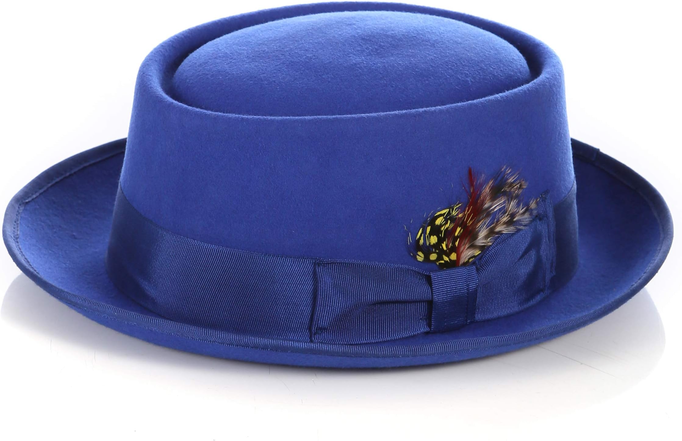 Wool Felt Porkpie Hat with Grosgrain Ribbon and Removable Feather - Unisex, Men, Women