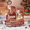 Christmas Snow Globe Lantern with Santa Cute Dog Projection Vintage Train Lighted Snow Globe Musical Water Globe Lantern Swirling Glitter Decoration for Christmas Home Holiday Decor(Santa Train)