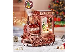 SUNVIGOR Christmas Snow Globe Lantern with Santa Cute Dog Projection Vintage Train Lighted Snow Globe Musical Water Globe Lantern Swirling Glitter Decoration for Christmas Home Holiday Decor(Santa Train)