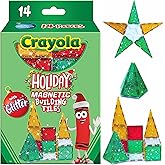 CreateOn Crayola Holiday Glitter Magnetic Tiles, Building Set for Kids, Magnetic Building Toys for Kids, STEM Travel Toys for Boys and Girls Ages 3+, 14-Piece Set (Holiday Glitter)