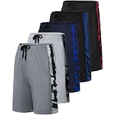 5 Pack Men's Mesh Shorts 9" Long Athletic Running Workout Gym Basketball | Elastic Drawstring Waistband, Casual, Lounge, Outdoor Shorts with Pockets, Moisture Wicking, Cooling, Quick Dry, Activewear