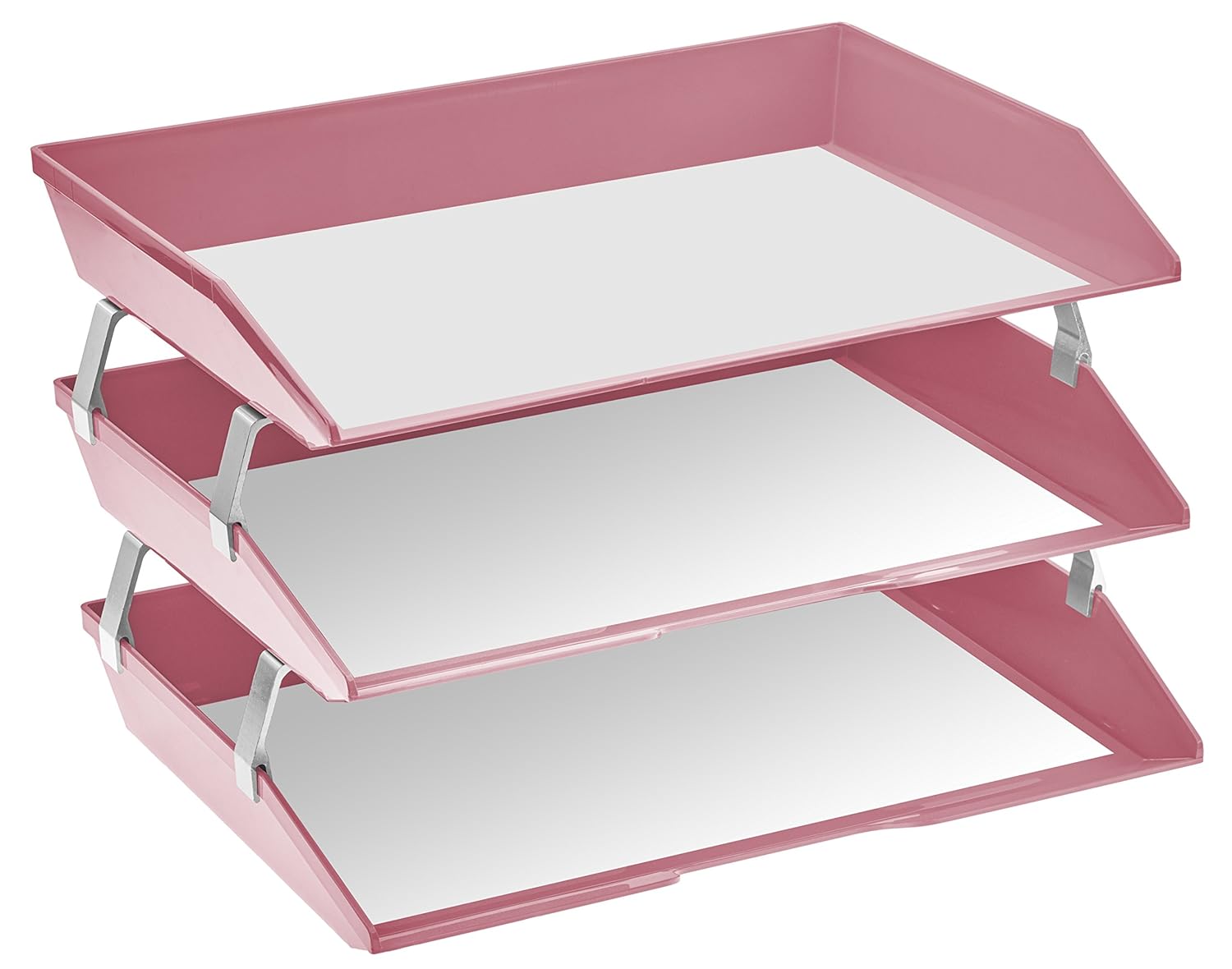 Clear Pink Color Acrimet Facility 2 Tiers Double Letter Tray Desk & Drawer Organizers Office