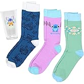 Disney Lilo and Stitch 3 Pairs of Socks And Pint Glass Gift Set Bundle