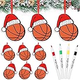 Tondiamo 15 Pcs Basketball Christmas Ornaments Inspirational Gifts for Team Basketball Ornaments for Christmas Tree Wooden Hat Cutouts DIY Crafts with 4 Color Pens