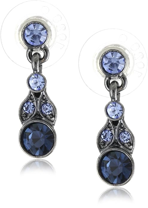 Vintage Style Jewelry, Retro Jewelry 1928 Jewelry Hematite-Tone and Tonal Blue Drop Earrings  AT vintagedancer.com