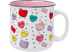 Silver Buffalo Sanrio Hello Kitty Valentine Hearts And Bows Candy Pattern Ceramic Camper Mug, 20 Ounces