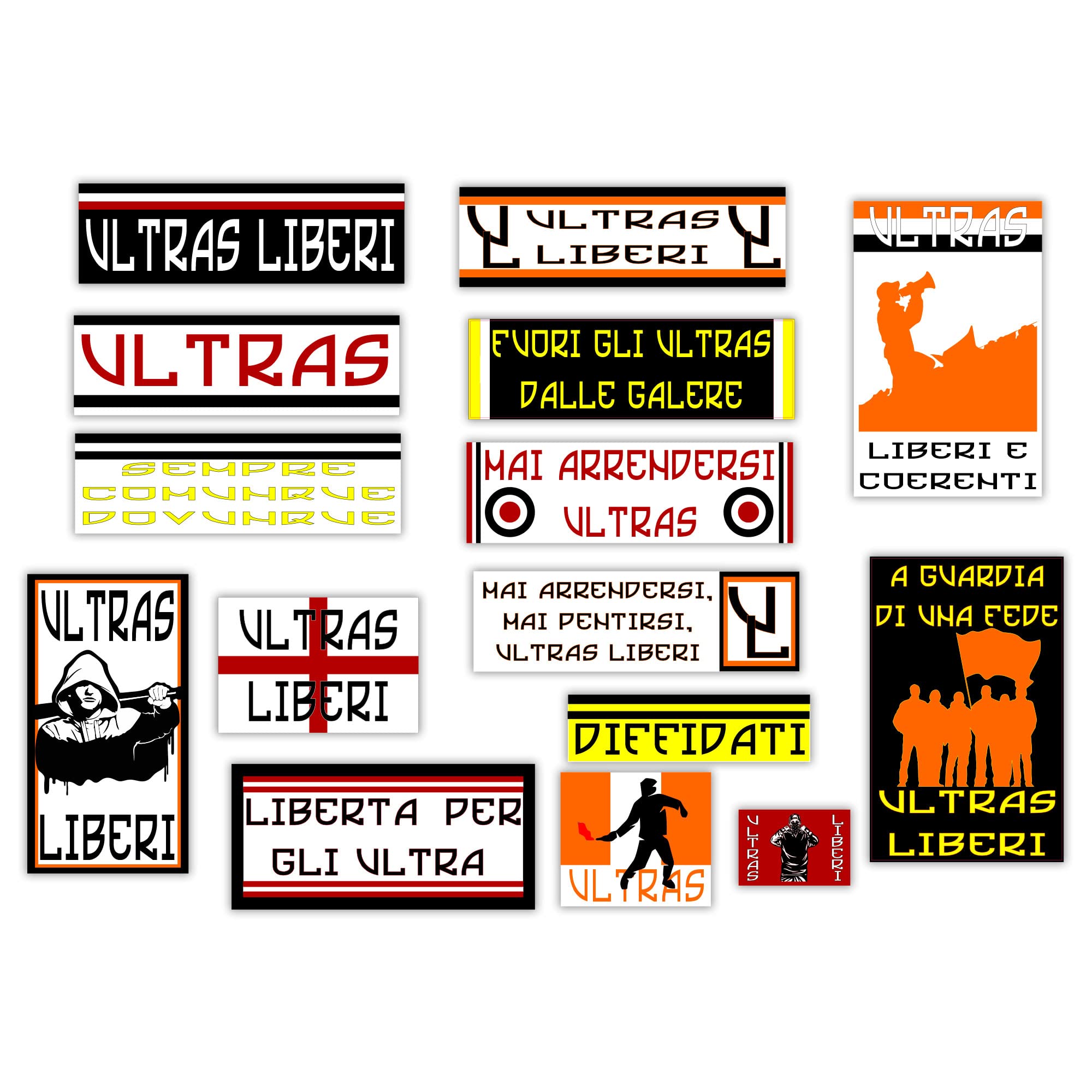 GamesMonkey® - Kit 15 Stickers - Ultras Freedom Freedom Beware - Football Shield Champion - HD Glossy Vinyl - Made in Italy Waterproof Exterior Car Motorcycle Motocross Bike Helmet Bumper