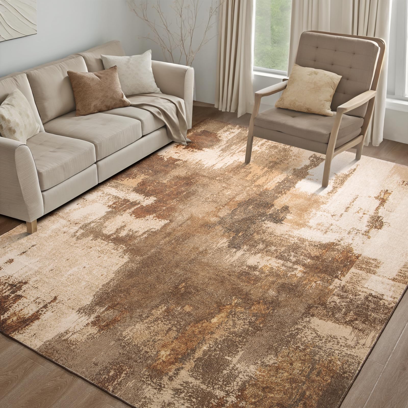 Photo 1 of Kelarea Living Room Rug, 6x9 Rug Modern Abstract Washable Rugs Brown Faux Wool Vintage Carpets, Non Slip Rug for Bedroom, Dining Room, College Dorm, Kids Playroom, Home Office