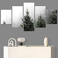 SIGNWIN 5 Panel Canvas Wall Art Green Forest for Home Decorations Ready to Hang - 60