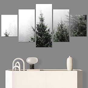 SIGNWIN 5 Panel Canvas Wall Art Green Forest...