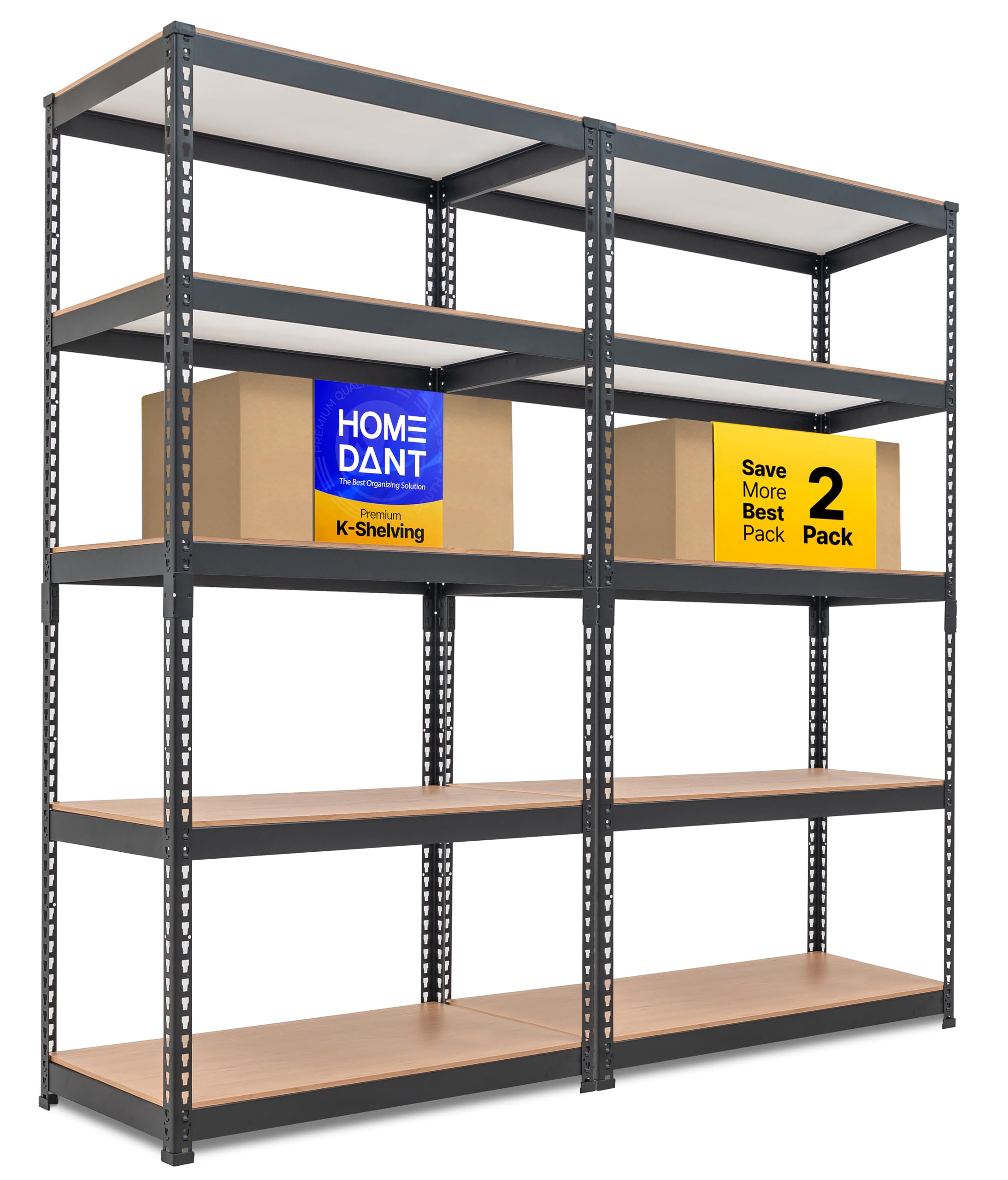 HOMEDANT 35.9" W Deep Width 5 Tier Heavy Duty Garage Shelving Adjustable Metal Rack Storage Shelves Standing Shelf Unit Organizers Pantry Closet Black 2Pack Image