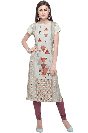 Women's Beige Colour Short Sleeve Crepe Straight Kurta(trilon-beige-pyramid)