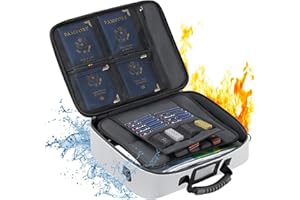 Golkcurx Fireproof Document Box, Multi-Layer Fireproof Important Document Organizer with Lock, File Storage CaseShoulder Strap, Waterproof Document Safe Portable Travel Home Organizer Bag (Silver)