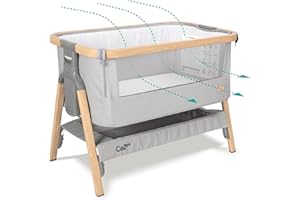 Tutti Bambini CoZee® 2-in-1 Baby Bassinet & Bedside Sleeper - Fast-Folding Bedside Bassinet, Baby Crib with 6 Mattress Heights & Breathable Mesh Window, Mattress Included, 0-6 Months (Silver & Oak)