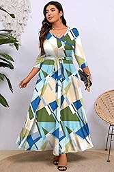 Runwind Plus Size Dress for Women 3/4 Sleeve V Neck