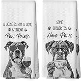 Mcehtle Funny Boxer Kitchen Towels Set of 2, Dog Kitchen Accessories, Coffee Station Decor, Dog Chef Gift Hand Towel, Dining Room Decorative Tea Towel Dish Towels 16x24 Inch