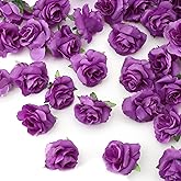 GrainBuds 100 Pcs Mini Purple Roses Artificial Flowers Bulk, 1.9" Small Silk Fake Roses Flower Heads for Decoration, Wedding Centerpieces Bridal Shower Party Home Decor,DIY Crafts (Purple)