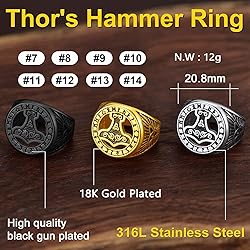 ChainsProMax Biker Rings for Men Mjolnir Ring Size
