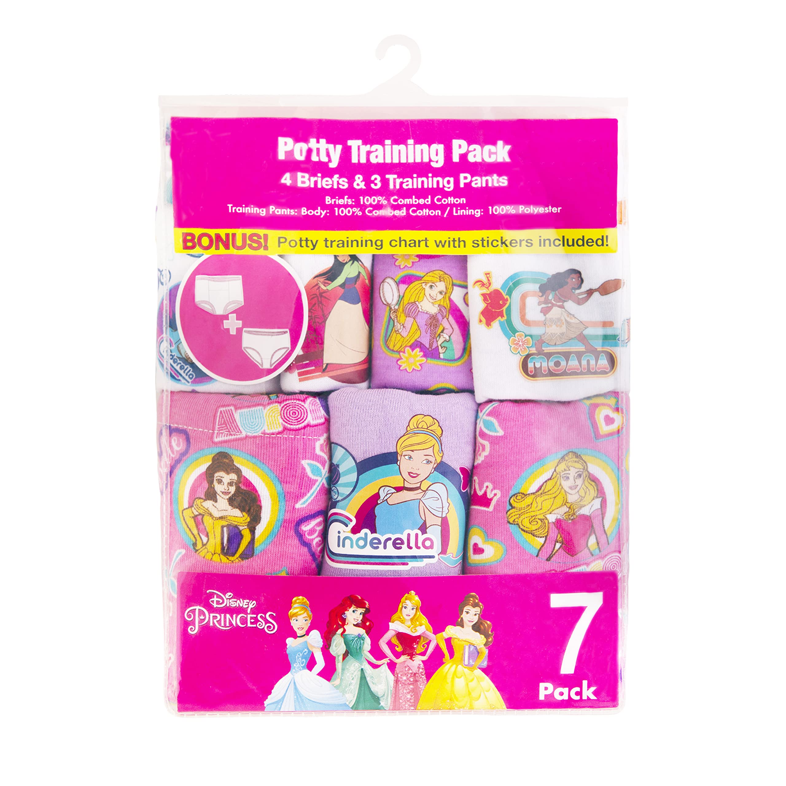 Disney Girls Princess Toddler Potty Training Pant and Starter Kit Includes Stickers & Tracking Chart Sizes 2t, 3t, 4t