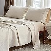 Simple&Opulence 100% French Linen Sheet Set Breathable Durable for Hot Sleepers Bedding 4 Pcs Set-1 Flat Sheet,1 Fitted Sheet,2 Pillowcases with Hemstitch Lace Embroidery Design (Linen, Queen)