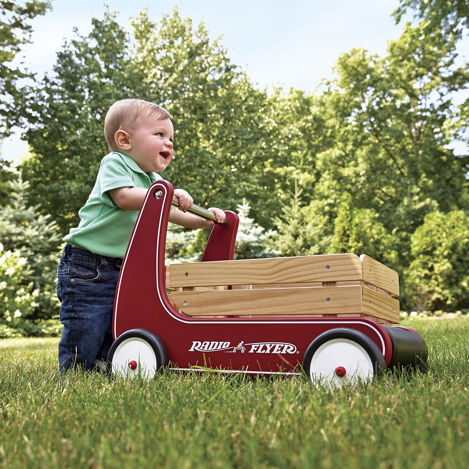 Baby Walker, Toddler Toys, Baby Toy, Radio Flyer Classic Walker Wagon, for Ages 1-4, Red, Wood