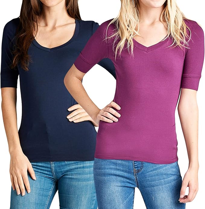 Elbow sleeve v neck tee Clearance