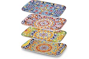 vancasso Serving Platters Set of 4, 12" x 7.4" Inch Rectangular Trays - Large Serving Dishes for Entertaining Food, Bohemian 