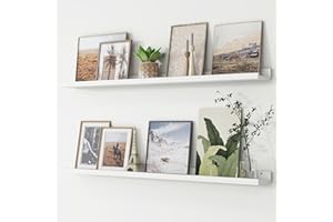 FLYJOE Picture Ledge Shelf, Floating Shelves Set of 2, 48 Inches Long Large Nursery Book Shelves for Toys Storage, Kids Bookshelf Wall Mounted for Living Room Bedroom Decor Books Photo Frames, White