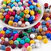 Sunrony 272Pcs Mixed Random 14mm Abacus Silicone Beads for Keychain Making, Multicolor Lentil Silicone Beads for Pens and Necklace Bracelet Crafts Making (Multicolor Random)