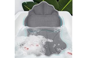 Poemland Bath Pillows for Tub, Luxury Bath Pillow Soft 4d Mesh, Bathtub Pillow with 6 Suction Cups, Ergonomic Bath Tub Pillows for Head and Neck, Bath Accessories for Women Relaxation Gifts (Grey)
