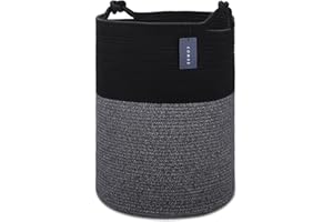 COMSE Extra Large Blanket Basket, Storage Basket, Large Laundry Baskets, 15.7”x 21.7”, Cotton Rope Basket, Blanket Storage for Living Room, Toy Basket, Woven Basket, Clothes Baskets,Black