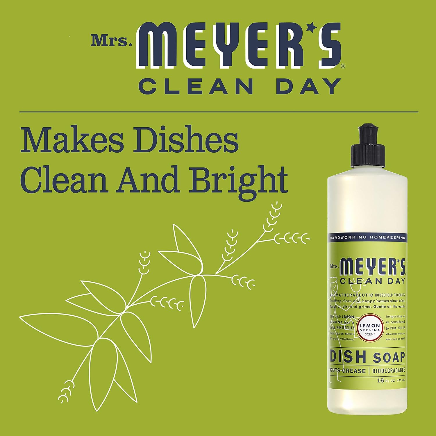 Mrs. Meyer’s Clean Day Liquid Dish Soap, Lemon Verbena, 16 ounce bottle: Dish Detergent: Industrial & Scientific