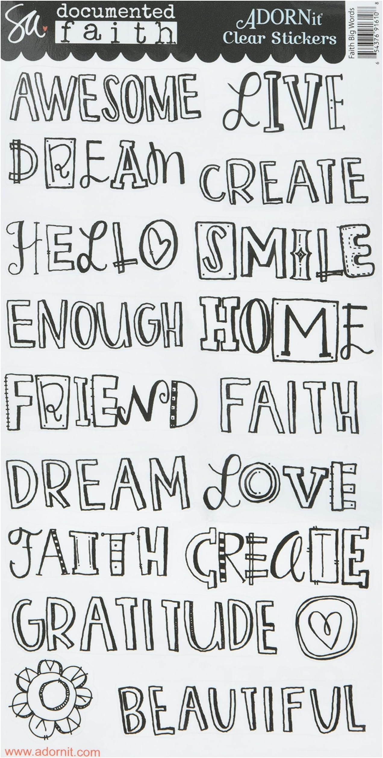 Adorn-It Documented Clear Stickers 6 x 12-inch Faith Big Words, Acrylic, Multicolour, 0.02x15.24x33.02 cm