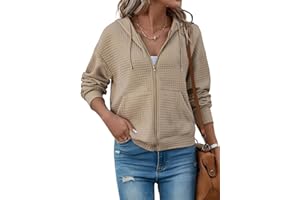 SHEWIN Womens Zip Up Hoodies Oversized Sweatshirt Fall Fashion Outfits 2025 Casual Waffle Hooded Jackets