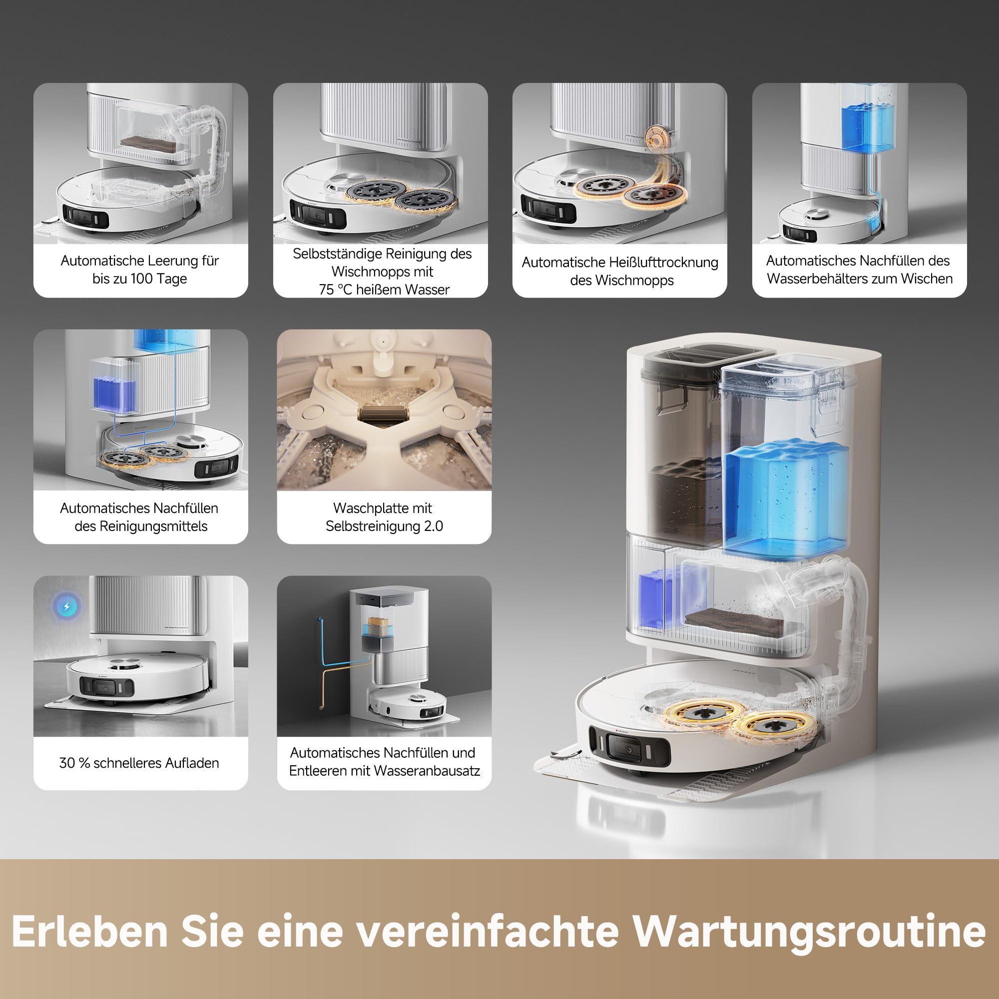 dreame L40 Ultra AE Saugroboter mit Wischfunktion, 19.000 Pa Saugkraft, viele Bürsten und EIN Flexibler Wischmopp, nassen und trockenen Schmutz,Das All-in-1-Dock entleert Staub 5